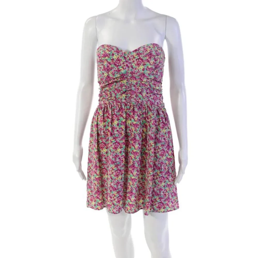 Parker Womens Silk Floral Print Strapless Zip Mini Dress Multicolor Size M